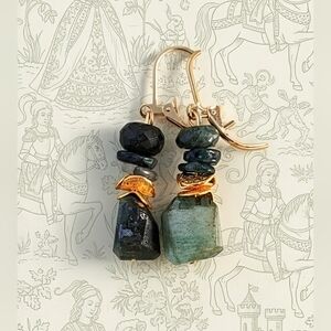 Natural and Genuine Green Emerald Nuggets In Drop Down Earrings